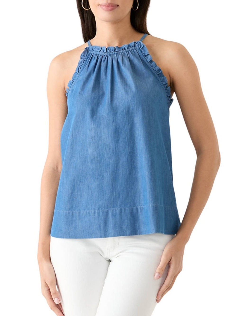 crown & ivy Women's chambray Ruffle Halter Neck Top NWT Medium